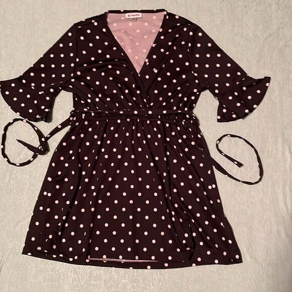 Oh! mama Small maternity top black with white polka dots elastic waist, tie belt - Picture 1 of 11